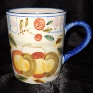 Royal Norfolk Coffee Mug~Hand Painted Fruit~Tea Cup~Replacement~Blue Handle